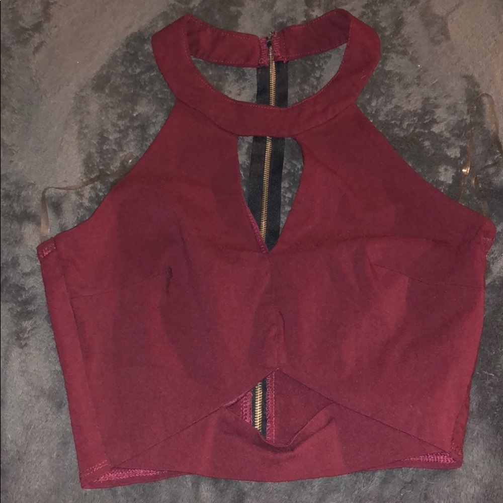 Burgundy fancy crop top